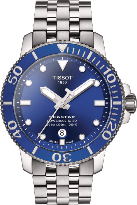 Tissot Seastar 1000 Powermatic 80 Blue Dial Silver Steel Strap Watch For Men - T120.407.11.041.00 Authentic Buy Shop Now