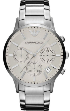 Emporio Armani Renato Chronograph Cream Dial Silver Steel Strap Watch For Men - AR2458 Authentic Buy Shop Now