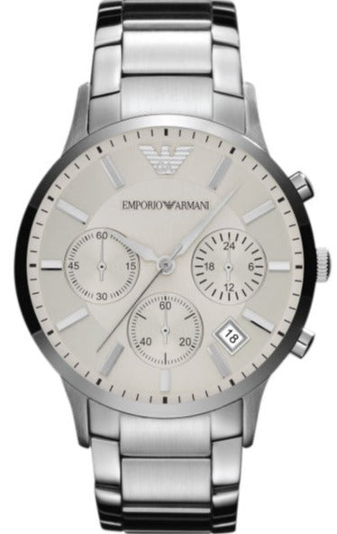 Emporio Armani Renato Chronograph Cream Dial Silver Steel Strap Watch For Men - AR2458 Authentic Buy Shop Now