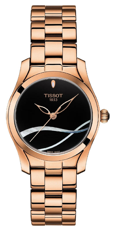Tissot T Wave Black Dial Rose Gold Steel Strap Watch For Women - T112.210.33.051.00 Authentic Buy Shop Now