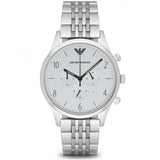 Emporio Armani Classic Chronograph Silver Dial Silver Steel Strap Watch For Men - AR1879 Authentic Buy Shop Now