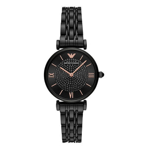Emporio Armani Gianni T Bar All Black Diamond Dial Watch For Women - AR11245 Authentic Buy Shop Now