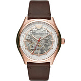 Emporio Armani Meccanico White Skeleton Dial Brown Leather Strap Watch For Men - AR60005 Authentic Buy Shop Now