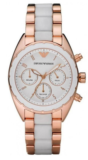 Emporio Armani Sportivo White Dial Rose Gold & White Steel Strap Watch For Women - AR5942 Authentic Buy Shop Now
