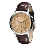 Emporio Armani Classic Chronograph Beige Dial Brown Leather Strap Watch For Men - AR2433 Authentic Buy Shop Now