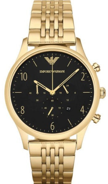 Emporio Armani Classic Chronograph Black Dial Gold Steel Strap Watch For Men - AR1893 Authentic Buy Shop Now