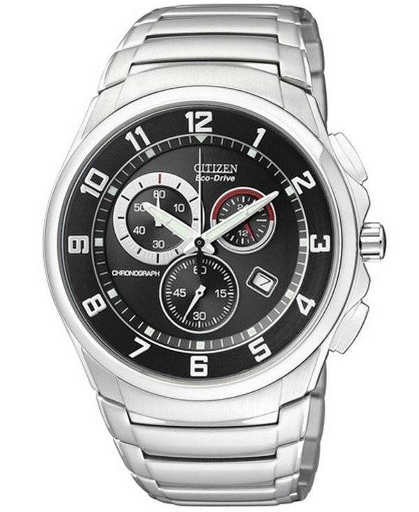 Citizen Eco Drive Chronograph Black Dial Silver Stainless Steel Watch For Men - AT0690-55E Authentic Buy Shop Now