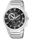 Citizen Eco Drive Chronograph Black Dial Silver Stainless Steel Watch For Men - AT0690-55E Authentic Buy Shop Now
