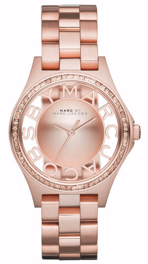 Marc Jacobs Henry Transparent Rose Gold Dial Rose Gold Steel Strap Watch for Women - MBM3339 Authentic Buy Shop Now