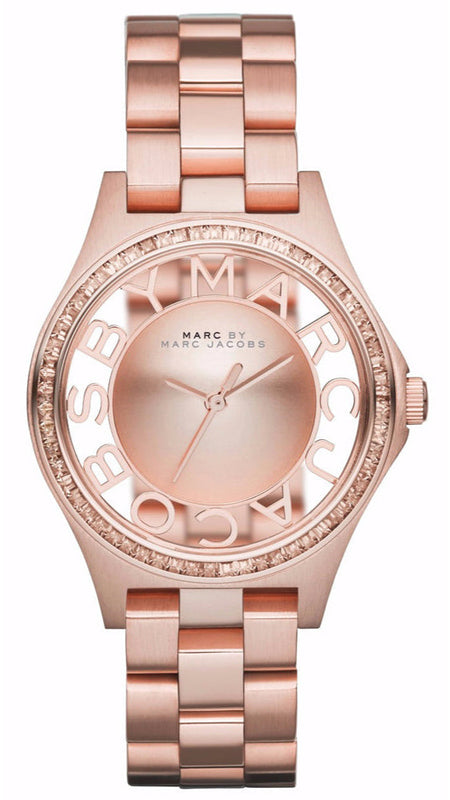 Marc Jacobs Henry Transparent Rose Gold Dial Rose Gold Steel Strap Watch for Women - MBM3339 Authentic Buy Shop Now