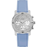 Guess Confetti Crystal Silver Dial Blue Rubber Strap Watch For Women - W1098L3 Authentic Buy Shop Now