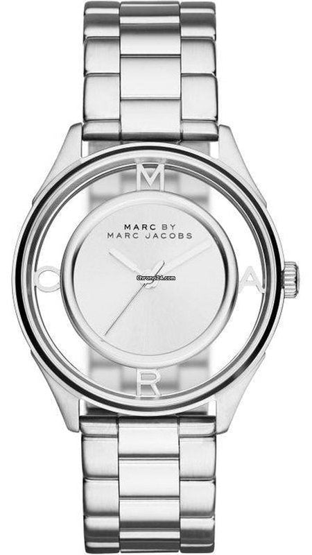 Marc Jacobs Tether Transparent Silver Dial Silver Steel Strap Watch for Women - MBM3412 Authentic Buy Shop Now