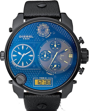 Diesel Big Daddy Blue Dial Black Leather Strap Watch For Men - DZ7127 Authentic Buy Shop Now