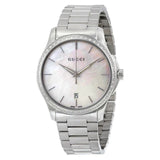 Gucci G Timeless Mother of Pearl White Dial Silver Steel Strap Watch For Women - YA126444 Authentic Buy Shop Now