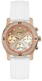 Guess Confetti Crystal Rose Gold Dial White Silicone Strap Watch For Women - W1098L5 Authentic Buy Shop Now