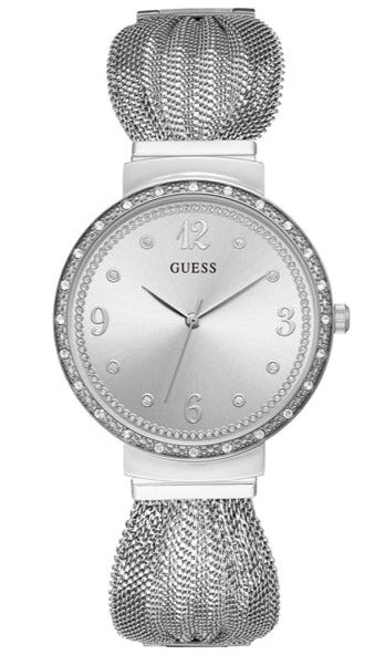 Guess Chiffon Silver Dial Silver Mesh Bracelet Watch For Women - W1083L1 Authentic Buy Shop Now