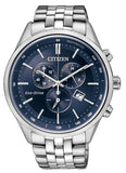 Citizen Eco Drive Chronograph Blue Dial Silver Steel Strap Watch For Men - AT2140-55L Authentic Buy Shop Now