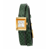 Gucci G Frame Double Mother of Pearl Dial Green Leather Strap Watch For Women - YA128525 Authentic Buy Shop Now