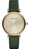 Emporio Armani Retro Champagne Beige Dial Green Leather Strap Watch For Women - AR1726 Authentic Buy Shop Now