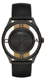 Marc Jacobs Tether Transparent Black Dial Black Leather Strap Watch for Women - MBM1379 Authentic Buy Shop Now
