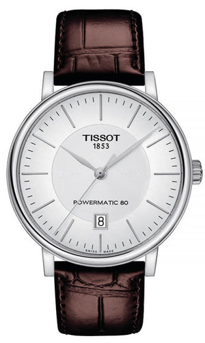 Tissot T-Classic Powermatic 80 Silver Dial Brown Leather Strap Watch For Men - T122.407.16.031.00 Authentic Buy Shop Now