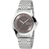Gucci G Timeless Brown Dial Silver Steel Strap Watch For Men - YA126406 Authentic Buy Shop Now