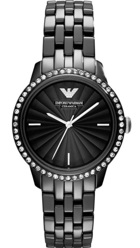 Emporio Armani Crystal Ceramica Black Dial Black Steel Strap Watch For Women - AR1478 Authentic Buy Shop Now