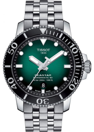 Tissot Seastar 1000 Powermatic 80 Green Dial Silver Steel Strap Watch For Men - T120.407.11.091.01 Authentic Buy Shop Now