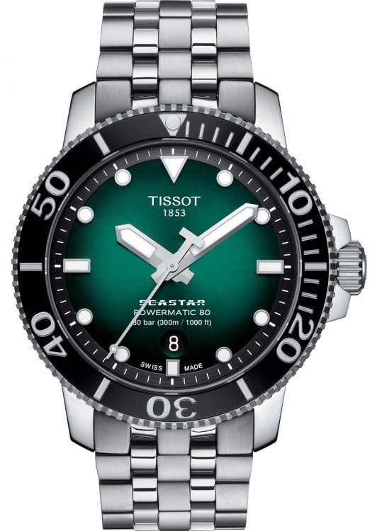 Tissot Seastar 1000 Powermatic 80 Green Dial Silver Steel Strap Watch For Men - T120.407.11.091.01 Authentic Buy Shop Now