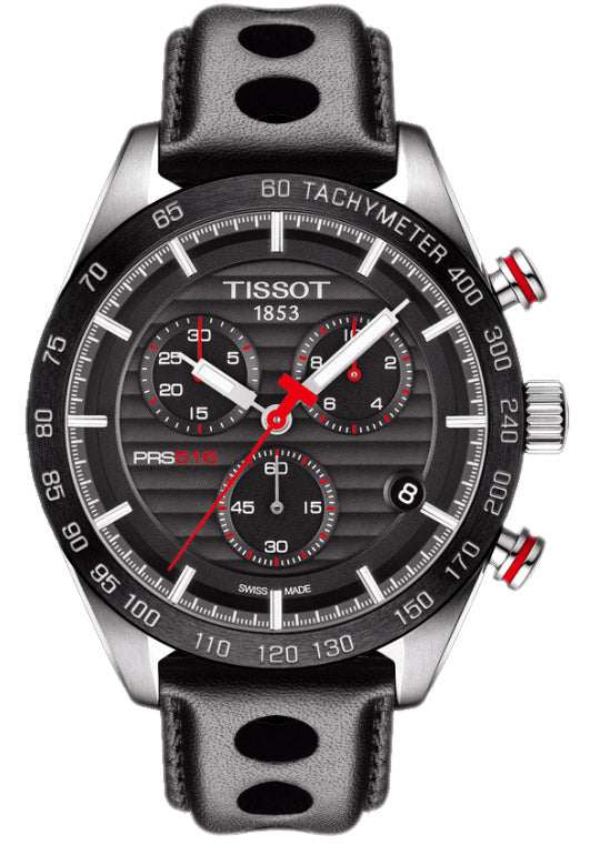 Tissot PRS 516 Chronograph Black Dial Black Leather Strap Watch For Men - T100.417.16.051.00 Authentic Buy Shop Now