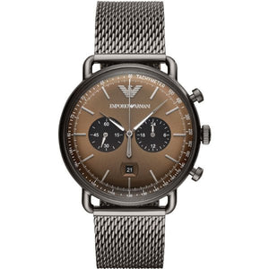 Emporio Armani Aviator Brown Dial Grey Mesh Bracelet Watch For Men - AR11141 Authentic Buy Shop Now