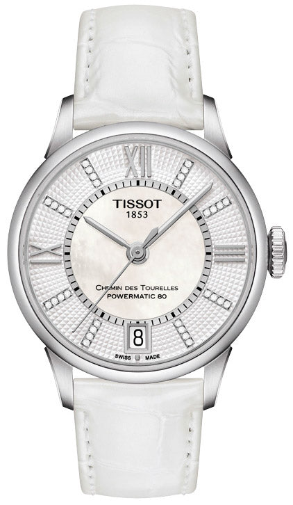 Tissot Chemin Des Tourelles Powermatic 80 Lady White Dial White Leather Strap Watch For Women - T099.207.16.116.00 Authentic Buy Shop Now