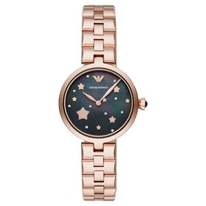 Emporio Armani Arianna Black Dial Rose Gold Stainless Steel Watch For Women - AR11197 Authentic Buy Shop Now
