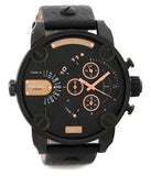 Diesel Little Daddy Chronograph Black Dial Black Leather Strap Watch For Men - DZ7291 Authentic Buy Shop Now