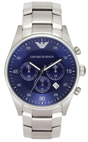 Emporio Armani Sportivo Chronograph Blue Dial Silver Steel Strap Watch For Men - AR5860 Authentic Buy Shop Now