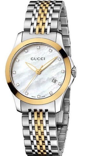 Gucci G Timeless Diamonds Mother of Pearl Dial Two Tone Steel Strap Watch For Women - YA126413 Authentic Buy Shop Now