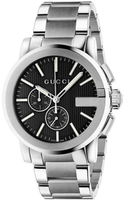 Gucci G Chrono Black Dial Silver Steel Strap Watch For Men - YA101204 Authentic Buy Shop Now