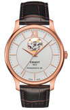 Tissot Tradition Powermatic 80 Open Heart Silver Dial Brown Leather Strap Watch For Men - T063.907.36.038.00 Authentic Buy Shop Now