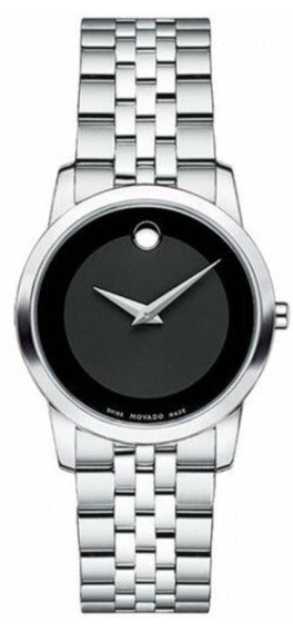 Movado Museum Classic Black Dial Silver Steel Strap Watch For Women - 0606505 Authentic Buy Shop Now
