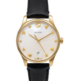 Gucci G-Timeless Mother of Pearl Dial Black Leather Strap Watch For Women - YA126589 Authentic Buy Shop Now