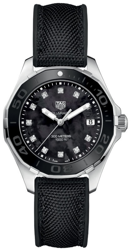 Tag Heuer Aquaracer Quartz Mother of Pearl Black Dial Black NATO Strap Watch for Women - WAY131M.FT6092 Authentic Buy Shop Now