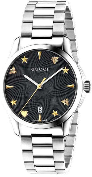 Gucci G Timeless Black Dial Silver Steel Strap Watch For Women - YA1264029A Authentic Buy Shop Now