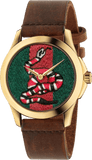 Gucci Le Marche Des Merveilles Green and Red Dial Brown Leather Strap Unisex Watch - YA1264012 Authentic Buy Shop Now