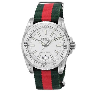 Gucci Dive White Dial Red & Green Nylon Strap Watch For Men - YA136207 Authentic Buy Shop Now