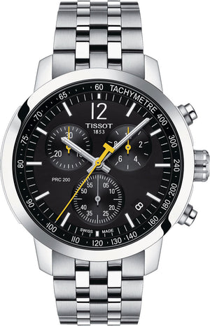 Tissot PRC 200 Chronograph Black Dial Silver Steel Strap Watch For Men - T114.417.11.057.00 Authentic Buy Shop Now
