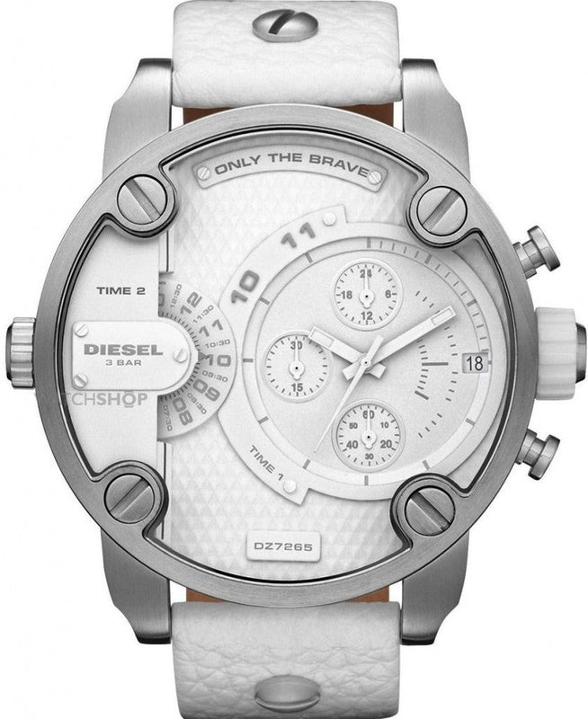Diesel Badass Chronograph White Dial White Leather Strap Watch For Men - DZ7265 Authentic Buy Shop Now