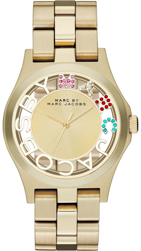 Marc Jacobs Henry Skeleton Gold Dial Gold Steel Strap Watch for Women - MBM3263 Authentic Buy Shop Now