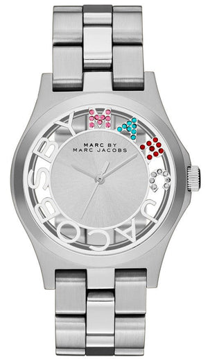 Marc Jacobs Henry Skeleton Silver Dial Silver Steel Strap Watch for Women - MBM3262 Authentic Buy Shop Now