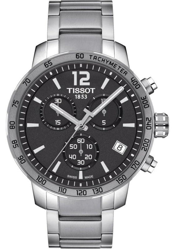 Tissot Quickster Chronograph Black Dial Silver Steel Strap Watch For Men - T095.417.11.067.00 Authentic Buy Shop Now