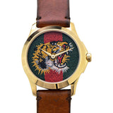 Gucci Le Marche Des Merveilles Red & Green Dial Brown Leather Strap Unisex Watch - YA126497 Authentic Buy Shop Now